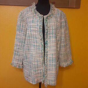 Samantha Gray Women's 18 Tweed one hook closure blazer jacket frayed embellish